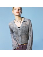 韓國PRENDA - PUNCHING NET KNIT CARDIGAN GRAY